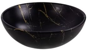 Belvit Alenta Aufsatzwaschbecken rund, Schwarz Gold Marmor, 38x13 cm | Keramik, ohne Hahnloch, ohne Überlauf, inkl. Klick-Ablauf, ausdrucksstarke Marmoroptik