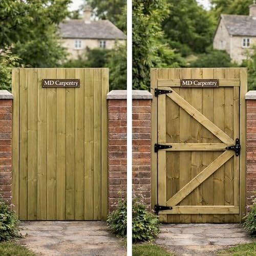 MD Carpentry Wooden Featheredge Garden Gate – Pressure Treated Timber, Rear Z-Brace & Lockable Backside Design ((180cm High x 75cm Wide x 6cm Deep))