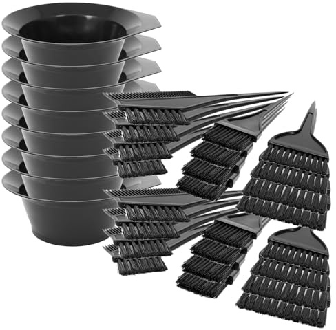 com-four® 32-teiliges Haarfärbeset mit Pinseln und Farbschale in schwarz | Färbeset zum Anmischen und Auftragen von Haarfarbe