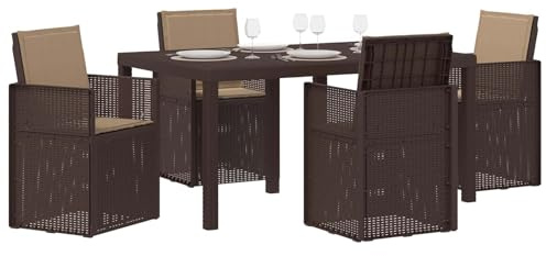 vidaXL Garten Essgruppe mit Kissen 5 pcs Braun und Taupe PP, Moderne, wetterfeste, UV-beständige, stylische Gartenmöbel, Essgruppe für die Terrasse, langlebige Sitze