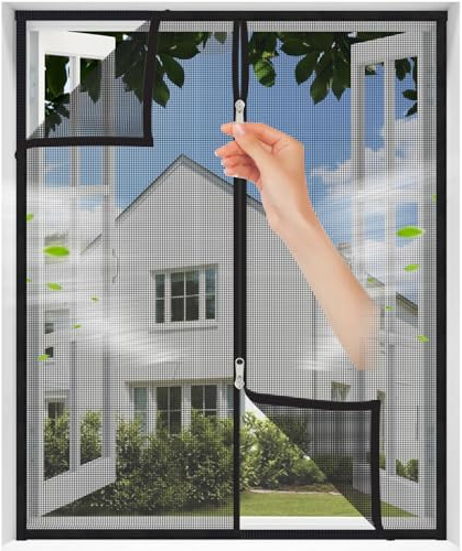 MAGICDOOR Mosquitera Ventana para Gatos con Cremallera 70x90cm, Negro | Malla Resistente, Evita Que los Gatos Perros se Escapen de casa, Antimosquitos, 2cm Cinta Adhesiva, Sin taladrar, Sin Corte