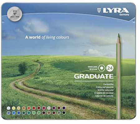 LYRA Graduate Colouring Pencils 3.8mm Thick Lead 24 Colours Tin Box | Assorted Colours, Technical & Artistic Drawing, For Art Students & Schools