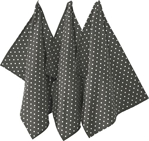 REDBEST Geschirrtuch, Trockentuch Punkte 3er- Pack, 100% Baumwolle grau Größe 50x70 cm - robustes, glattes Gewebe, besonders saugstark, mit Aufhängung (weitere Farben)