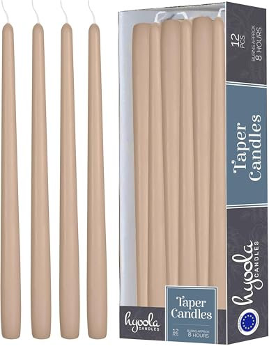 Hyoola Stabkerzen - 25 cm Sahara Beige, Tropffreie Tafelkerzen - Kerzen Lange Brenndauer 8 Stunden - 12er Pack
