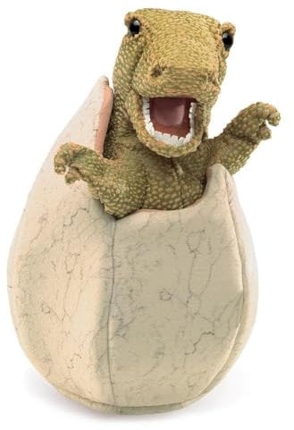 Folkmanis 3134 Dinosaur Egg Hand Puppet, One Size, Green, Tan, Brown