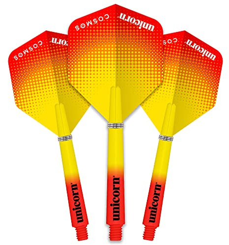 Unicorn Dart Shafts and Flights Set | Gripper 3 Cosmos Comet and UltraFly Combo | Durable Polycarbonate | Red and Yellow | Medium 44.2mm | 3 Stems and 3 Flights