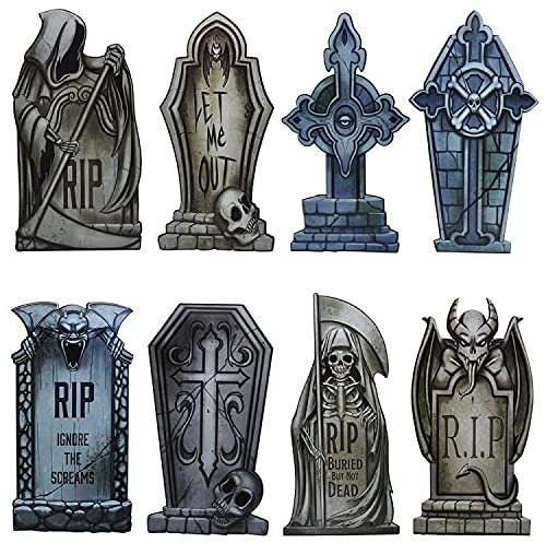 JOYIN 8 Stück Halloween-Grabstein-Hof-Dekorationen, 41,9 cm hoch, leichte PVC-Hofschilder für Halloween-Party, Spukhaus, Friedhof und Rasen im Freien