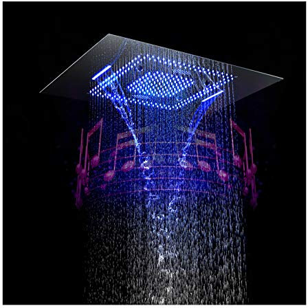 Shower Set LED Música Alcachofa de Ducha Alta Presiòn Cabezal de Ducha Cromo Acero Inoxidable Placa de Ducha Montado en el Techo Alcachofa Ducha, 800 * 600 mm