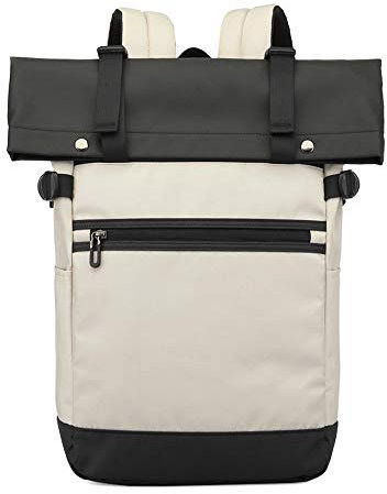 Vmokki Kurierrucksack Rolltop Rucksack mit 15.6 Zoll Laptopfach Anti Diebstahl Wasserfest Daypack Schulrucksack Damen Herren für Schule Fahrrad Outdoor Uni (Beige)