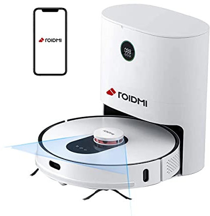 ROIDMI Aspirateur Robot Laveur, Robot Aspirateur 3 en 1, Accumulation Automatique de poussière, Pas de Nettoyage, désodorisation,250 Minutes d'autonomie, contrôle Via appli, Alexa &Assistant Google