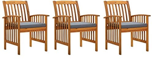 vidaXL 3X Akazienholz Massiv Garten Essstuhl mit Kissen Gartenstuhl Gartensessel Holzstuhl Stuhl Stühle Gartenstühle Sessel Gartenmöbel