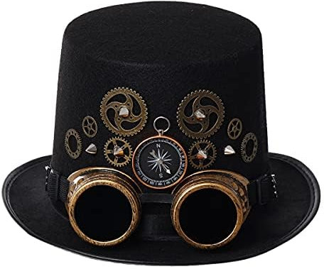COSDREAMER Damen Steampunk Uhr Zifferblatt Blume Zylinder Feder Halloween Kostüm Hut (60 cm) Schwarz 4