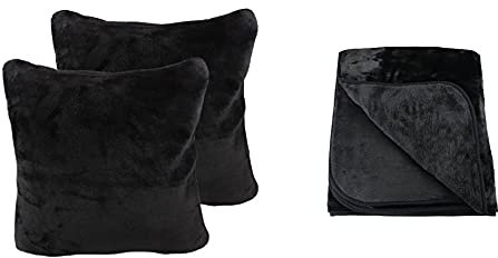 Amago Kuscheldecke (130 x 170 cm) + Kissenbezug 2er Set (50 x 50 cm), Cashmere-Feeling - Schwarz