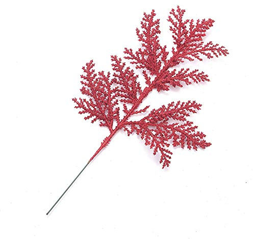 RESOYE Künstliches Weihnachtsbaum-Glitzerblatt, 10 Stück, rot, künstlicher Ast, Spray für Weihnachtsbaum-Dekoration für Zuhause, Urlaub