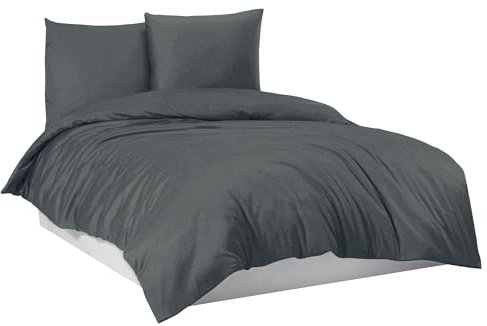 Mixibaby Flanell Feinbiber-Bettwäsche aus 100% Baumwolle - 4 Größen, Größe:155 x 220 cm, Farbe:Dunkelgrau