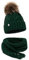 ELIMELI® Winter Mütze Schal Set Damenmütze mit Fell-Bommel Fleece Innenfutter - 2-teilig Damen Winterset - Wintermütze und passender Schal Damenschal- Strickmütze gefüttert - Made in EU (dunkelgrün)