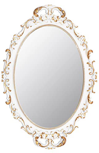 Tstarer Espejo decorativo vintage con marco blanco, pequeño espejo ovalado para colgar en la pared, 9.6 pulgadas de ancho x 14.3 pulgadas de largo (blanco)