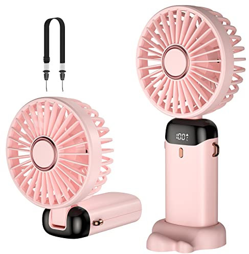 Rafada Handventilator, Tragbarer Mini Ventilator, Wiederaufladbar, Kleiner Taschenventilator Mit 5 Geschwindigkeitsstufen, Integrierter 4200mAh-Akku, Faltbarer USB-Ventilator für Büro, Outdoor