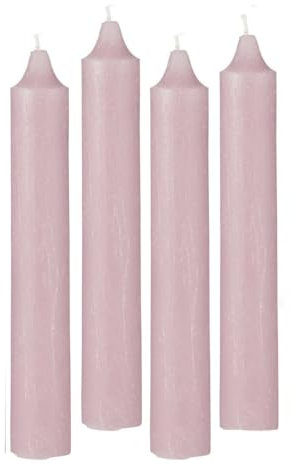 4er Pack Rustikale Stabkerzen H:25 cm Ø:3,8 cm diverse Farben Brenndauer 22 Stunden Kerze Advent Weihnachten Deko, Farbe:Hellrosa