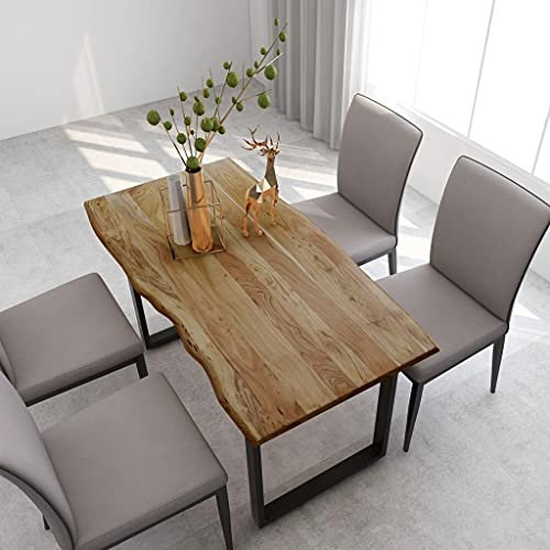 Makastle Esstisch Baumkante, 140x70x76 cm, mit Masivholz Tischplatte und U-Gestell Schwarz, Baumkantentisch Esszimmertisch Holztisch für Küche Wohnzimmer, Braun