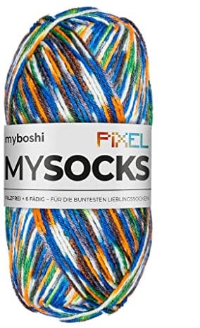 myboshi mysocks Pixel, 6-fädige Sockenwolle, strapazierfähig, Garn aus Schurwolle, filzfrei, 150g, Ll 390m Grün (Booker), 1 Knäuel