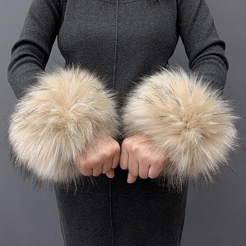 Katutude Pulswärmer Pelz Damen, Fell Manschette Stulpen Handschuhe, Pelz-Handgelenk-Band, Pulswärmer Faux Pelz Armstulpen Faux Fur Wrist Band Ring Cuffs Wärmer für Frauen