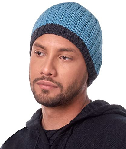 INTI ALPACA Bicolor Handgefertigte Totenkopfmütze für Herren – Wintermütze, Zweifarbig., Einheitsgröße