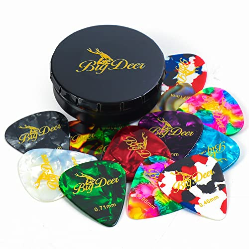 BigDeer 16 pack Celluloid Guitar Picks ,includes Thin,Medium, Heavy & Extra Heavy Picks Plectrums for Acoustic Guitar,Ukulele,Bass Wrapped in tin box