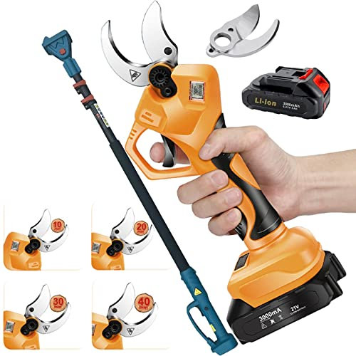 MMCUBE Tijeras eléctricas de podar,Tijera Rama Inalámbrico Profesionales,Cortador podar con 2/3 batería,Podadora de árbol Eléctrica con Pértiga de extensión (Color : 2 Battery, Size : 2 Blade)