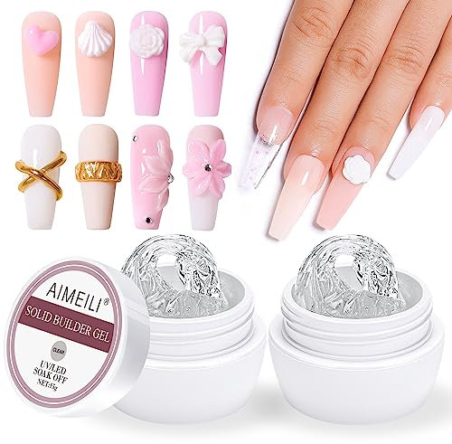 AIMEILI Juego de Gel Constructor de Extensiones de Uñas Sólidas Transparente 2x15ML
