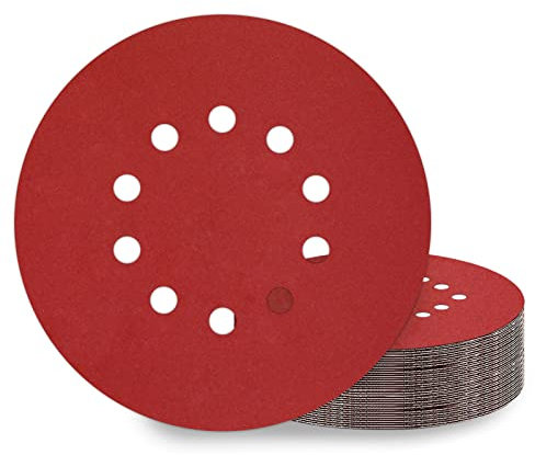 KONGMING 25 Stück Schleifpapier 225mm Klett Schleifscheiben 225mm Körnung P600 10 Loch in Rot für Trockenbauschleifer Exzenterschleifer Schleifgiraffe