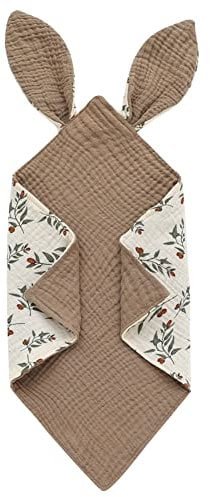 Surakey Schmusetuch Hase, Kuscheltuch mit Kaninchenohren, Doppellagiger Tüll Schnuffeltuch aus 100% Bio-Baumwolle,Baby Einschlafhilfe,Baby Geschenk zur Geburt Junge & Mädchen-Beige