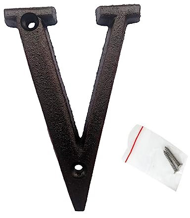 roslyong 3 Inch House Number, Address Numbers for Outside with Screws, Cast Iron Metal Number Mailbox Door Street Decor, Black Vintage Solid Letter V