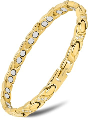 MagnetRX® Ultrastarkes Magnetarmband für Frauen - Doppelmagnet Edelstahl Kristall Magnetband für Damen - Einstellbare Armbandlänge mit Größenbestimmungswerkzeug (Gold)