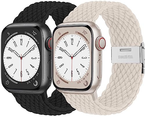 2ST Geflochtens Solo Loop band für Apple Watch Armband 45mm 44mm 41mm 40mm 49mm 42mm 46mm 38mm,Dehnbarer Nylon Strap Armbänder für die iWatch series 10 9 8 7 6 5 4 3 se Ultra Herren/Damen