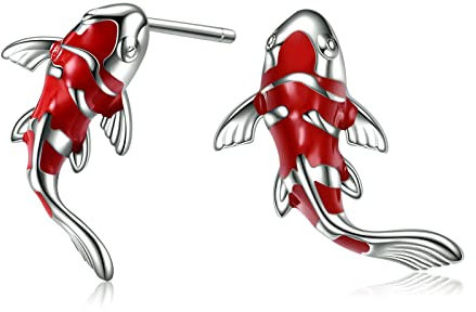 YFN Fisch-Ohrringe für Frauen Sterling Silber niedlichen roten Koi Fisch Ohrstecker für Mädchen hypoallergen (fish)