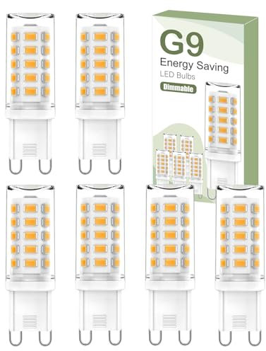 tuare G9 LED Bulbs Dimmable, 3000K G9 LED Bulbs Warm White Dimmable, 5W 560LM, Energy Saving G 9 Bulb Equivalent to 40W Halogen Bulb, No Flicker AC 220-240V for Chandelier, 6 Counts