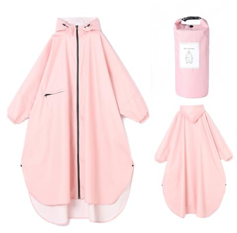 Ynport Crefreak Femmes Long Imperméable Manteaux de pluie Léger Poncho Packable Extérieur à Capuchon Vêtement de Pluie Coupe-vent Avec Manches et Poche, Rose