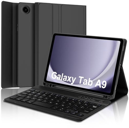 IVEOPPE Funda con Teclado Samsung Galaxy Tab A9 8.7 Pulgadas 2023, Teclado Samsung Tab A9 (SM-X110/X115/X117), Funda Teclado Español Ñ Bluetooth Desmontable para Samsung A9 8.7, Negro