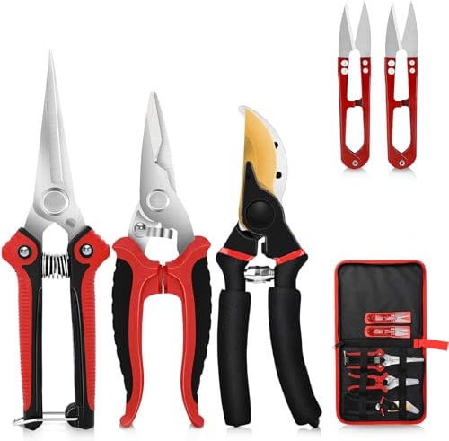 Tijeras de Podar,Tijeras de Poda Profesionales de 5 Piezas con Bolsa de Almacenamiento - Ideal para Jardinería, Plantas, Flores, Bonsáis, Frutas y Ramas