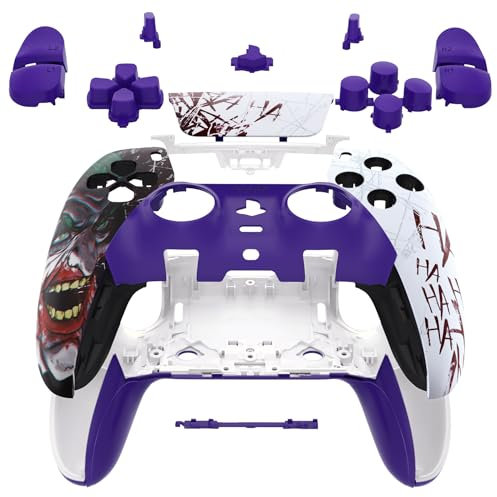 eXtremeRate Komplettes Set mit Tasten, Touchpad-Abdeckung, kompatibel mit PS5 Edge-Controller, Clown Hahahaha, dekorative Zierleiste, Front-Rückplatten, kompatibel mit PS5 Edge Controller