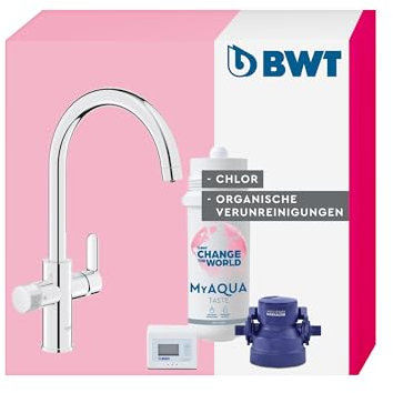 BWT Wasserfilter AQA drink Pure 2.0 Filtert Chlor & Organische Verunreinigungen – Untertisch Trinkwasserfilter System inklusive Armatur und Kartusche „Taste“ für neutralen Wassergeschmack