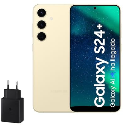 Samsung Galaxy S24+ y Cargador 45W, Móvil con IA, Smartphone Android, 12GB RAM Más Rápida, 512GB Almacenamiento, Cámara 50MP, Gran Pantalla, Batería Larga Duración, Amarillo Amber (Versión Española)