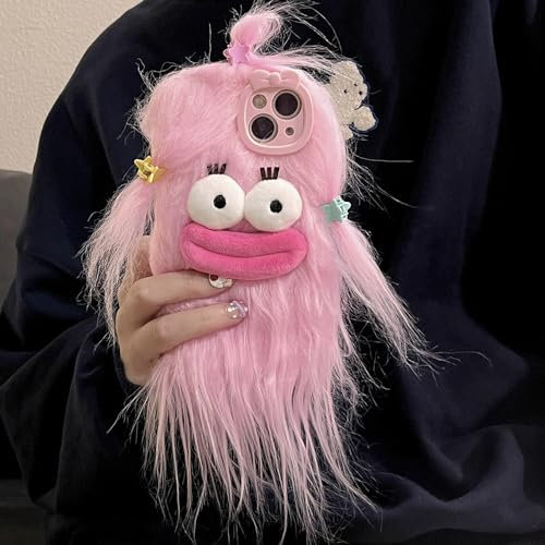 LMA Ugly Phone Cases Compatible with iPhone 14 Funny Phone Cases DIY Long Hair for Women Girls Cute Cases Compatible with iPhone 14(Pink)