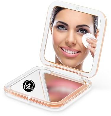 OMIRO Compact Mirror, 1X/15X Magnifying Travel Mirror, Pocket Mirror for Handbag-Foldable, Lightweight, Square, 8.9 cm (Peach Fuzz)