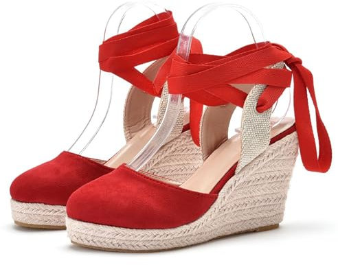 Zenithia Sandalias de tacón de cuña Alto para Mujer,Alpargatas con Cordones para Mujer,Zapatos de Tiras con Plataforma Bohemia de Roma (35-41 EU)