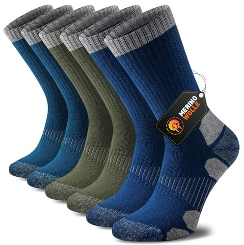 Niorasen Merino Wool Hiking Socks for Men & Women, Thick Cushioned Walking Socks, Seamless & Breathable Anti-Blister Crew Socks for Sports, Running, Outdoor, Work, Cycling, Trekking,3 Pairs Unisex