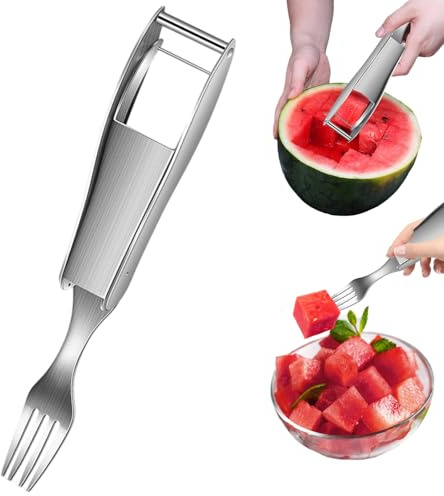 Affettatrice Anguria,2 in 1 Tagliafrutta in Acciaio Inossidabile Strumento Taglia Forchetta Anguria a Doppia Testa per Cucina