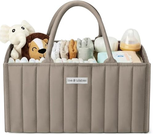 love & lullabies Panier à couches élégant pour bébé, rangement des couches, essentiels pour nouveau-né, liste de cadeau de fête prénatale (moka)