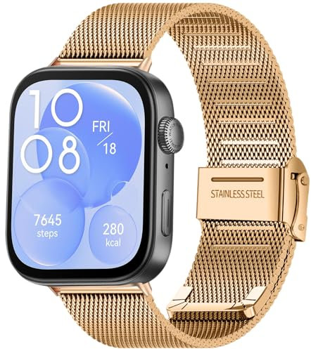 KoGiio Bracelet Compatible avec Huawei Watch Fit 4/4 Pro / 3, Acier Inoxydable Réglable Maille Sangle Hommes Femmes Tissé Respirant Bracelet